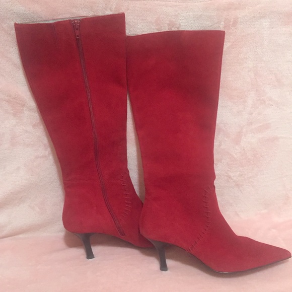 BP Shoes - BP Red Suede Krystal Heeled Boots 9M